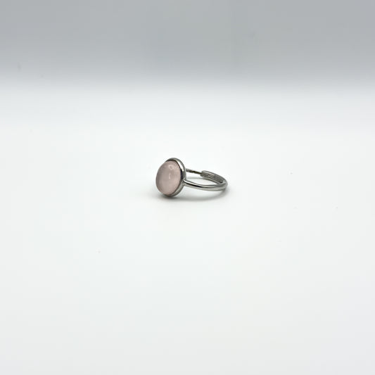ANELLO CON QUARZO ROSA OVALE IN ARGENTO 925 RODIATO - REGOLABILE