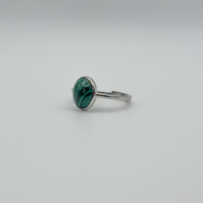 ANELLO CON MALACHITE OVALE IN ARGENTO 925 RODIATO - REGOLABILE