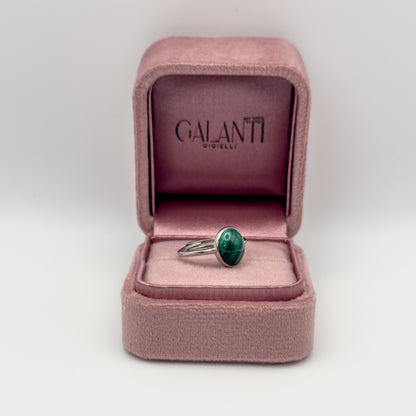 ANELLO CON MALACHITE OVALE IN ARGENTO 925 RODIATO - REGOLABILE