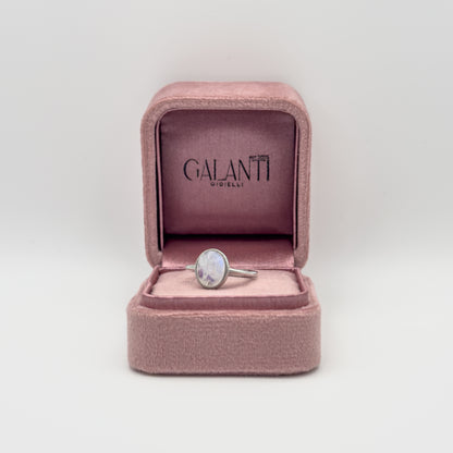 ANELLO CON PIETRA DI LUNA OVALE IN ARGENTO 925 RODIATO - REGOLABILE