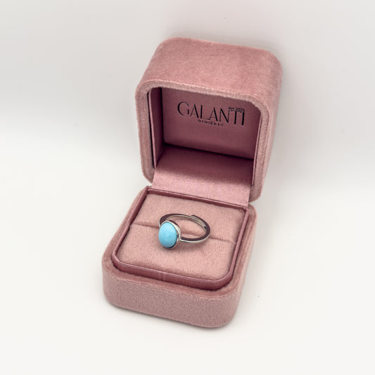 ANELLO CON CABOCHON TURCHESE OVALE IN ARGENTO 925 RODIATO - REGOLABILE