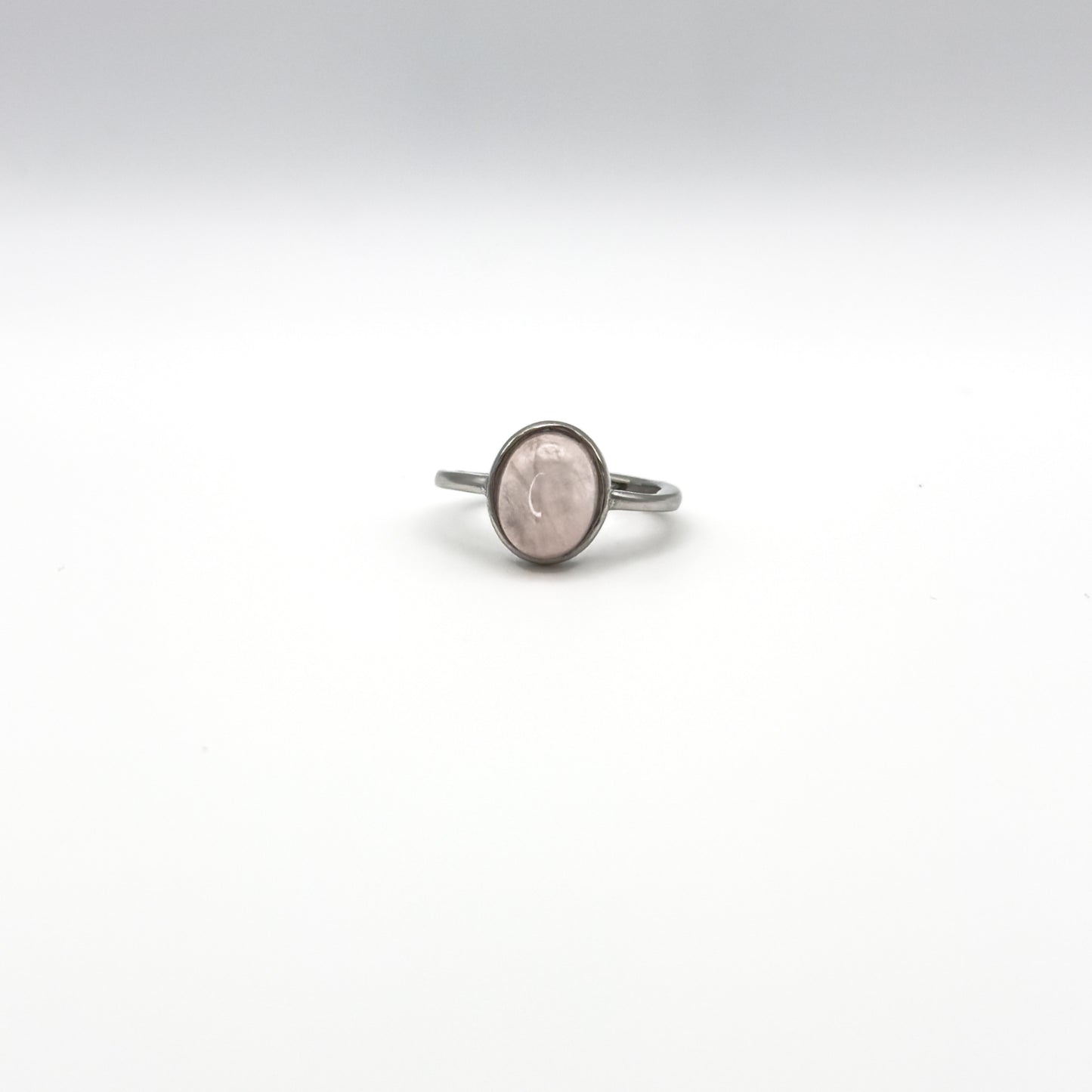 ANELLO CON QUARZO ROSA OVALE IN ARGENTO 925 RODIATO - REGOLABILE