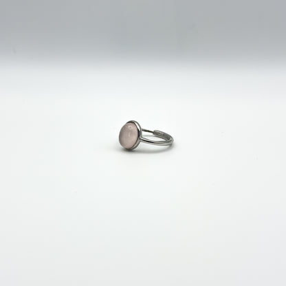 ANELLO CON QUARZO ROSA OVALE IN ARGENTO 925 RODIATO - REGOLABILE