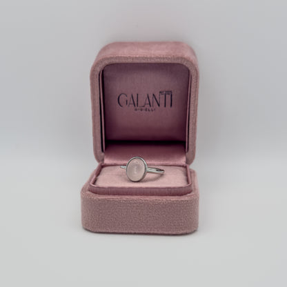 ANELLO CON QUARZO ROSA OVALE IN ARGENTO 925 RODIATO - REGOLABILE